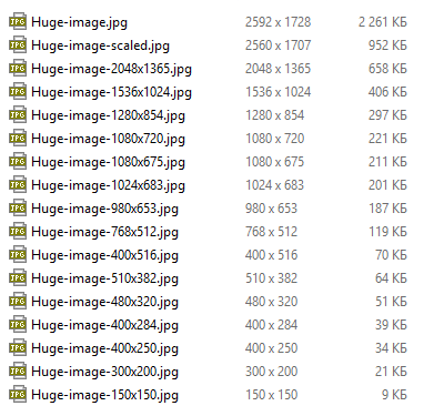 Divi Image Sizes and its file sizes